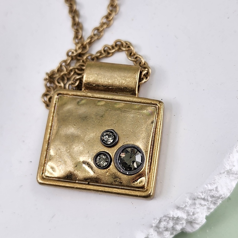 Lia Sophia Gold Tone Square Pendant Necklace Smoky Crystal Geometric Statement